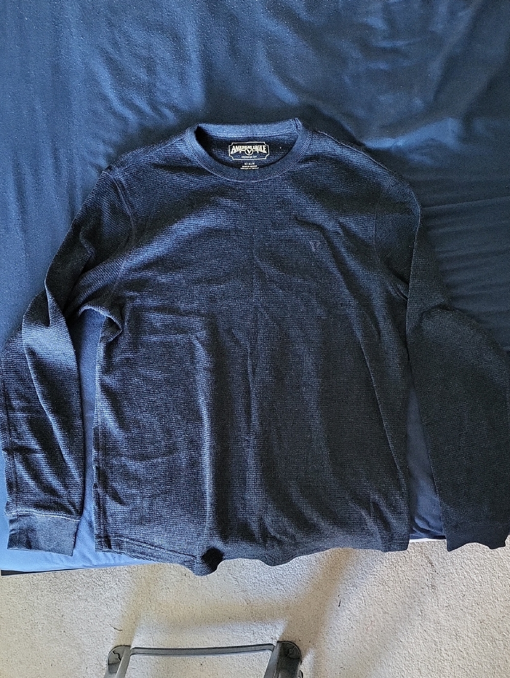 American Eagle Dark Navy Waffle-Knit Longsleeve
